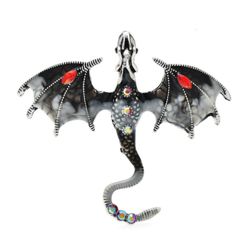 Black Dragon Brooch - Enamel and Rhinestones
